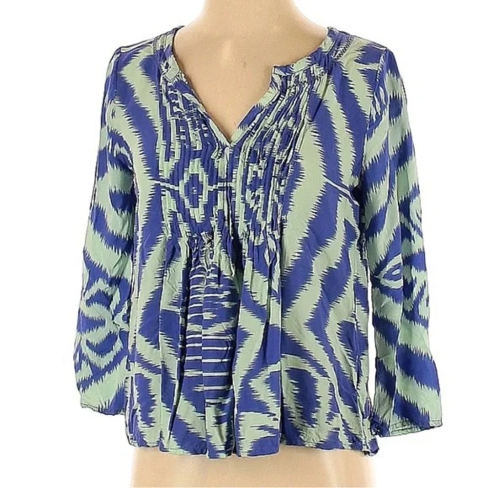 Anthropology Blue and Green Patterned Blouse